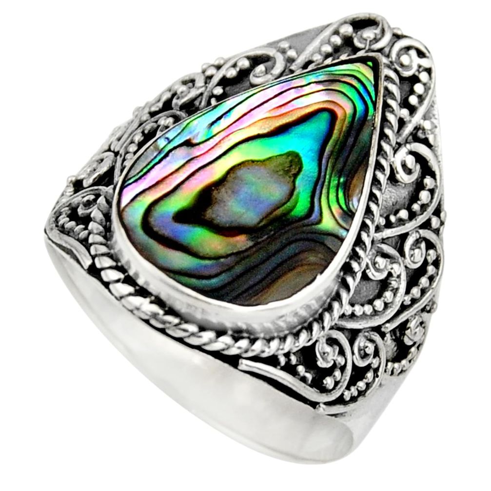 7.02cts natural abalone paua seashell 925 silver solitaire ring size 9 c8434