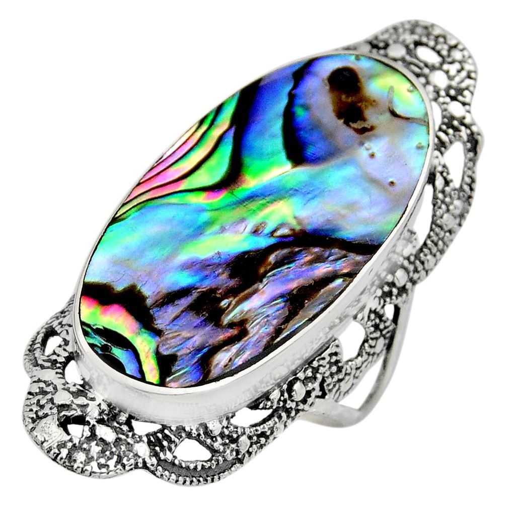 925 silver 11.27cts natural abalone paua seashell solitaire ring size 7 c8436