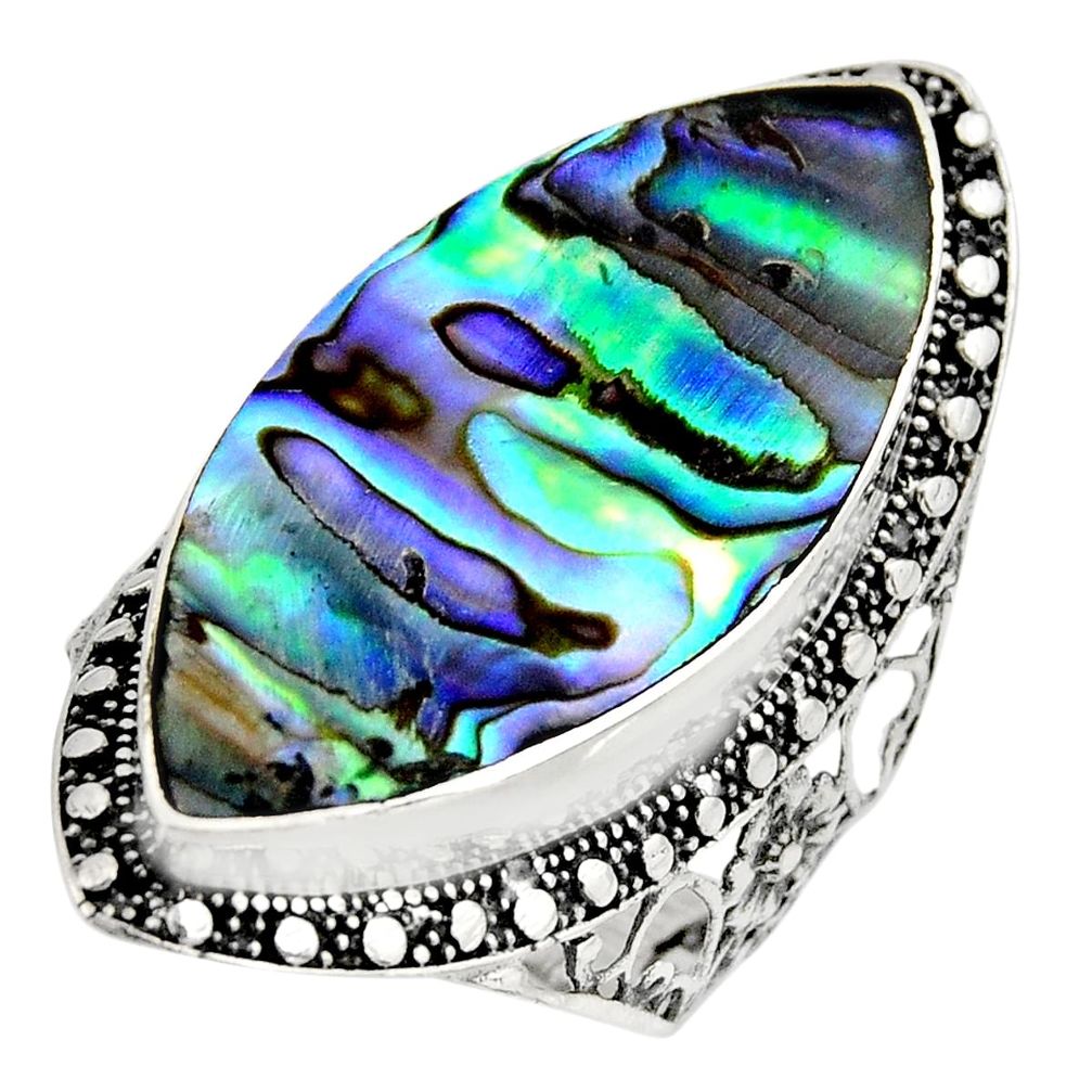 12.40cts natural abalone paua seashell 925 silver solitaire ring size 10 c8438