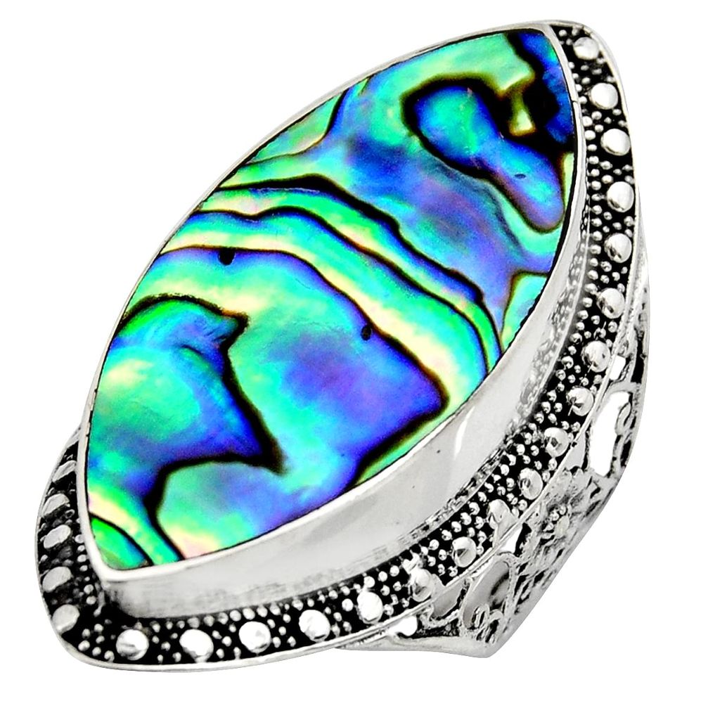 925 silver 13.07cts natural abalone paua seashell solitaire ring size 9.5 c8439