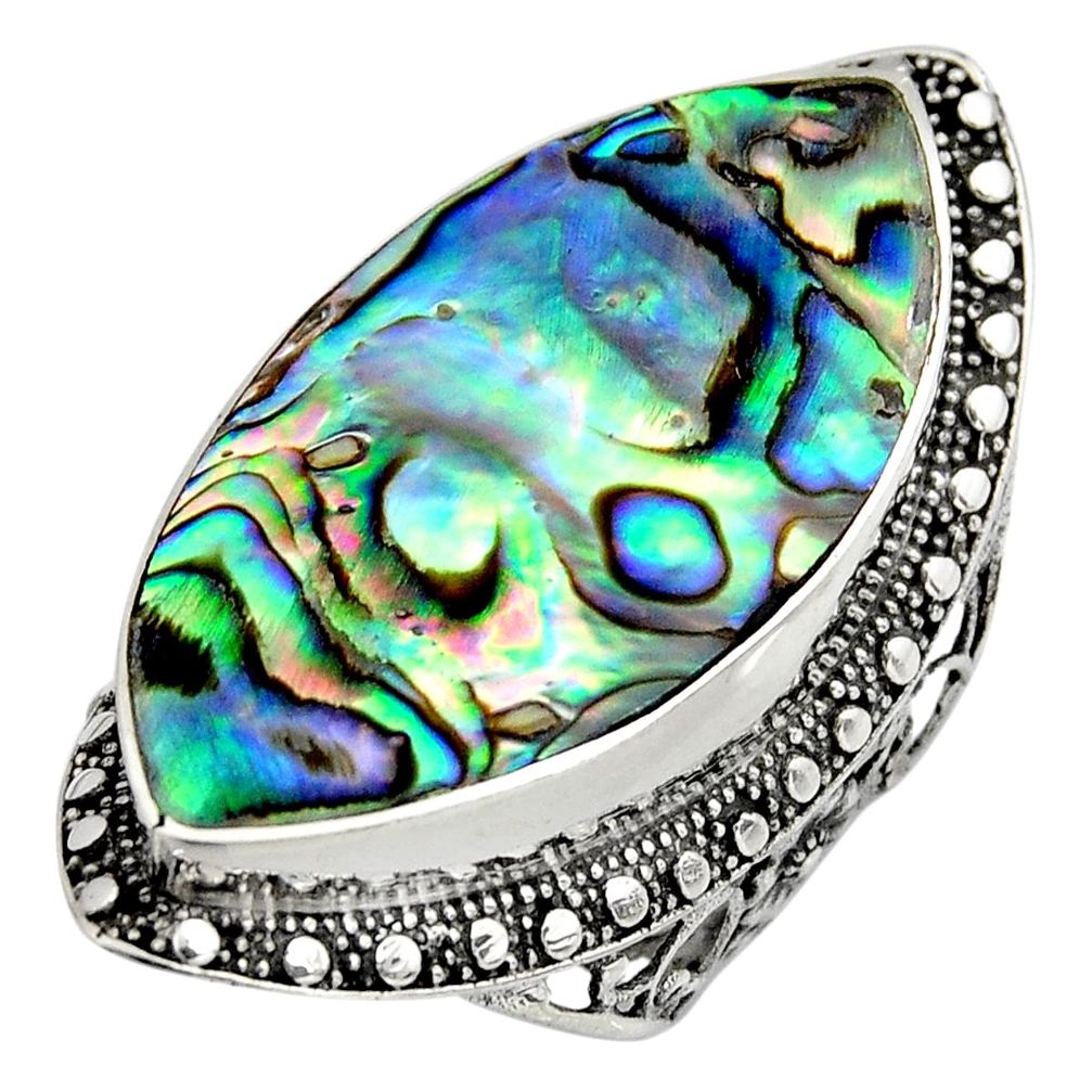 13.84cts natural abalone paua seashell 925 silver solitaire ring size 7 c8440