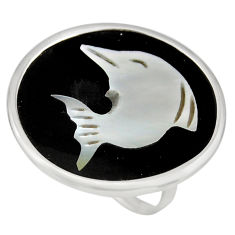 11.17cts natural cameo on shell 925 silver dolphin solitaire ring size 7 c8447
