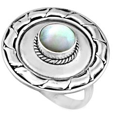 2.12cts natural white pearl 925 sterling silver solitaire ring size 7.5 c8452