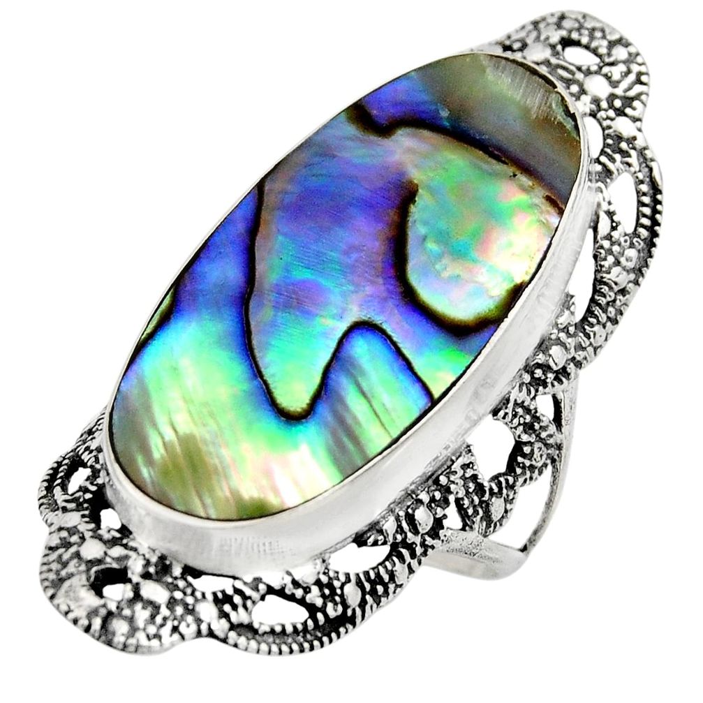 925 silver 10.60cts natural abalone paua seashell solitaire ring size 8 c8456