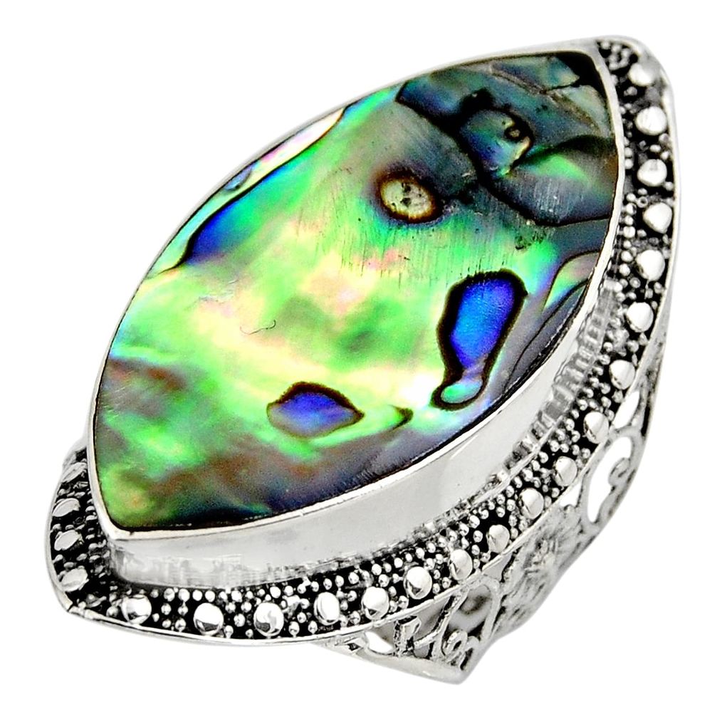 13.45cts natural abalone paua seashell 925 silver solitaire ring size 7.5 c8458