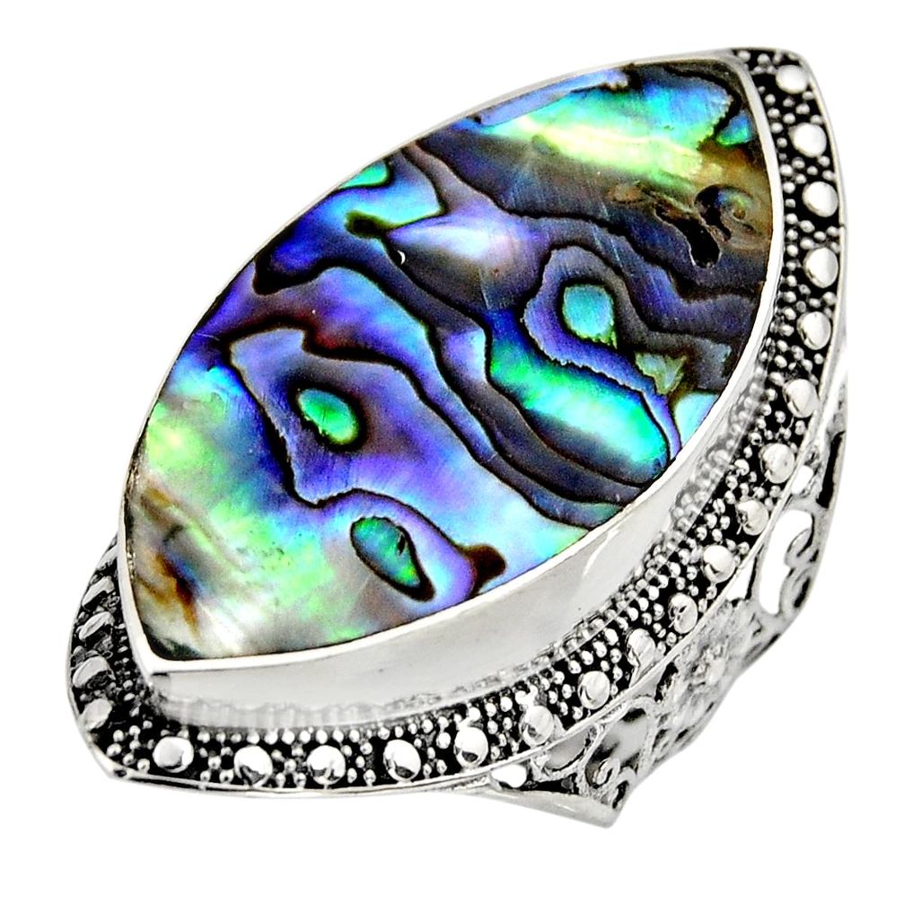 13.84cts natural abalone paua seashell 925 silver solitaire ring size 8 c8459