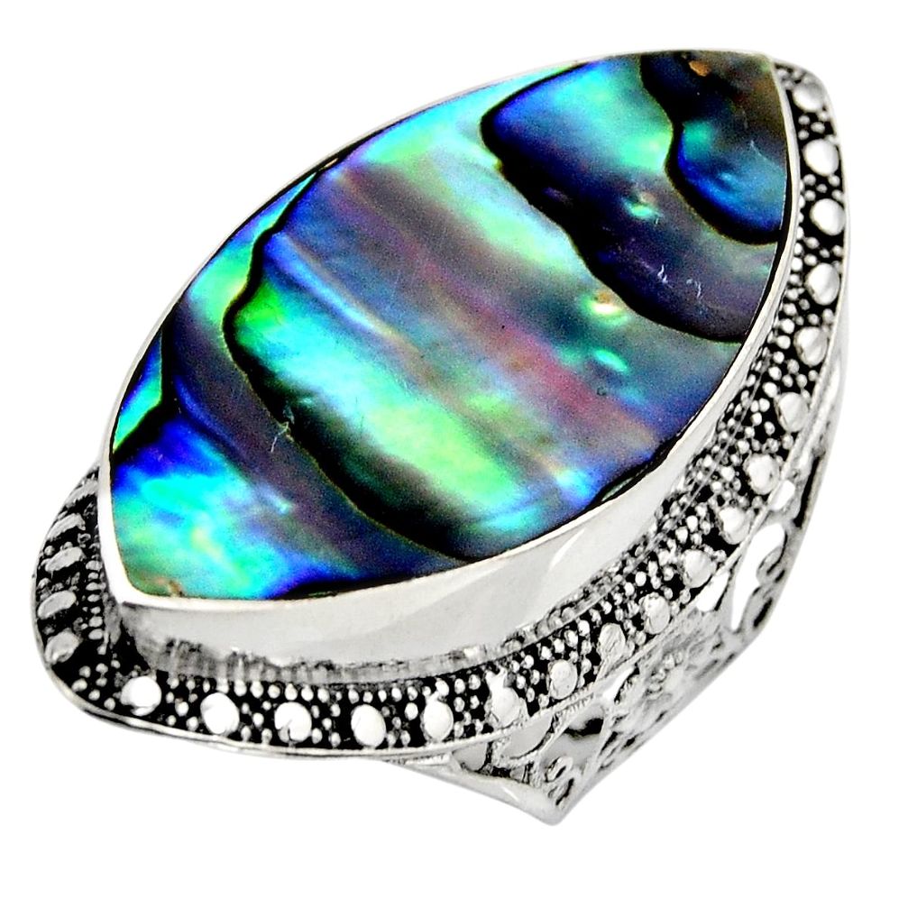 925 silver 13.07cts natural abalone paua seashell solitaire ring size 5 c8460