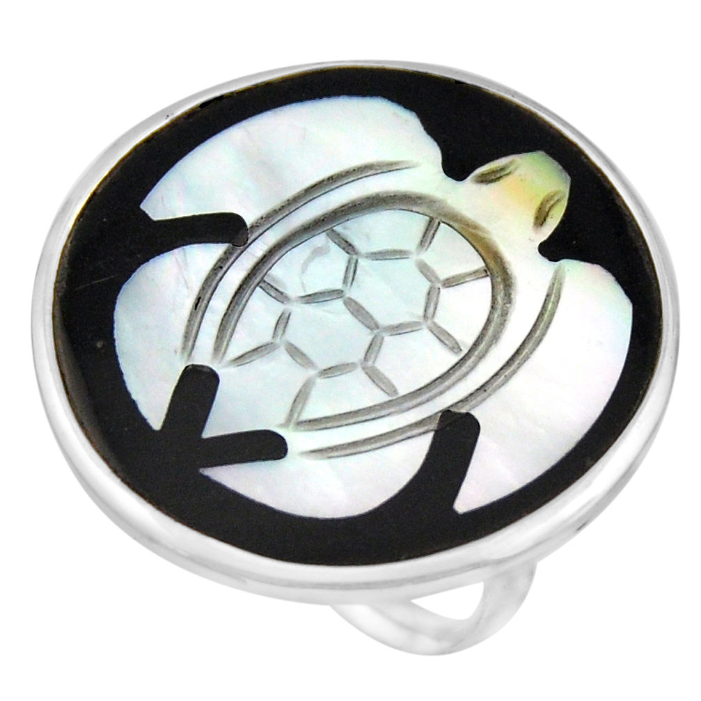 13.15cts natural cameo on shell 925 sterling silver tortoise ring size 7.5 c8479