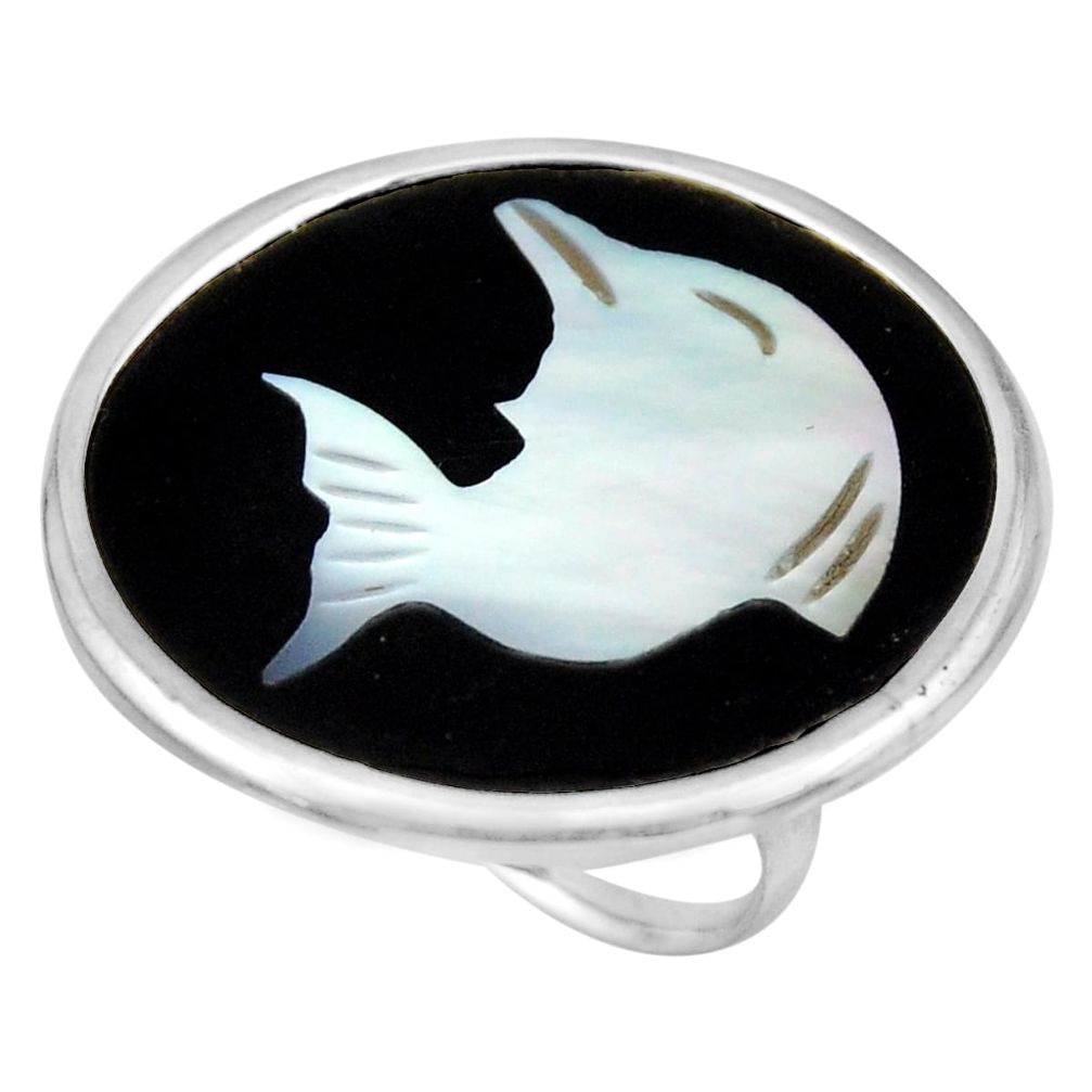 10.65cts natural cameo on shell 925 sterling silver dolphin ring size 7.5 c8480