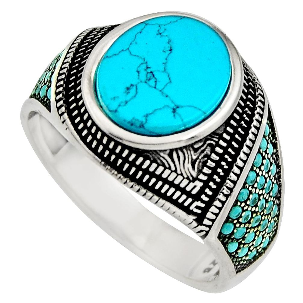 5.52cts fine blue turquoise 925 sterling silver mens ring jewelry size 11 c8504