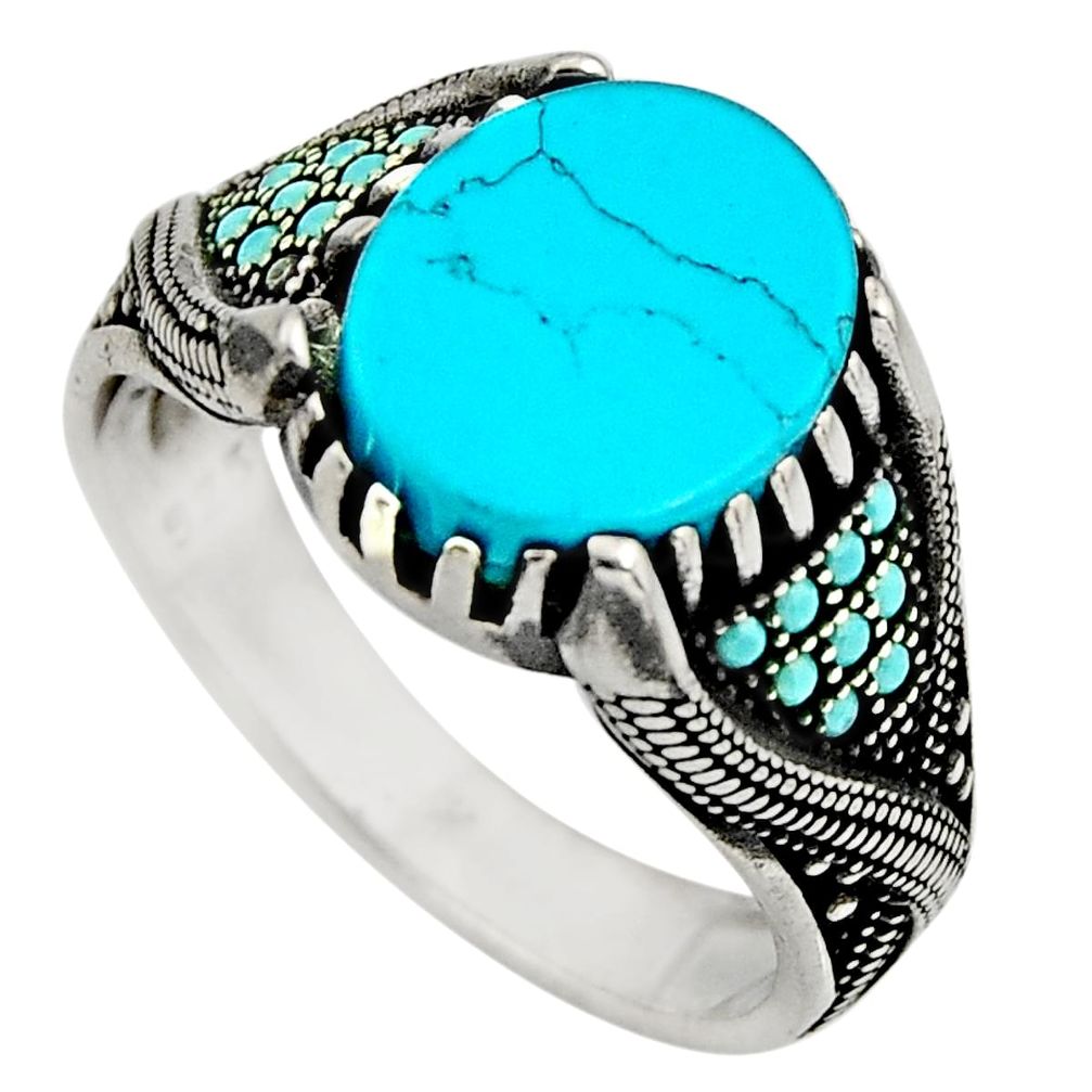 925 sterling silver 5.24cts fine blue turquoise mens ring jewelry size 10 c8506