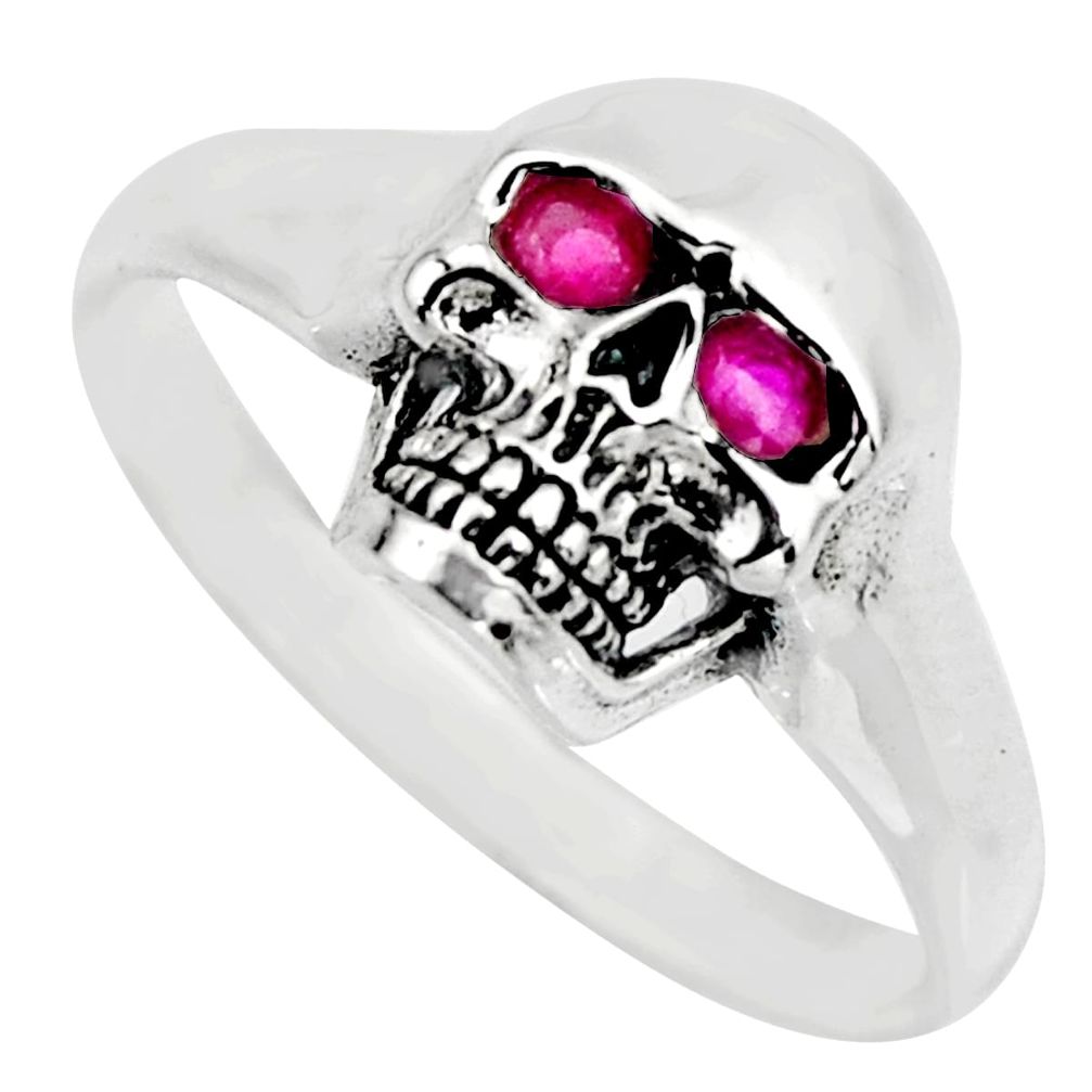 925 sterling silver 0.40cts red ruby (lab) skull charm ring jewelry size 8 c8530