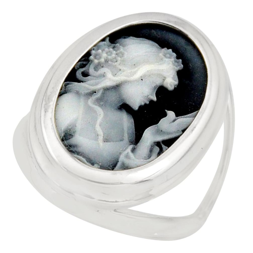 6.70cts white lady bird cameo 925 sterling silver ring jewelry size 6 c8532