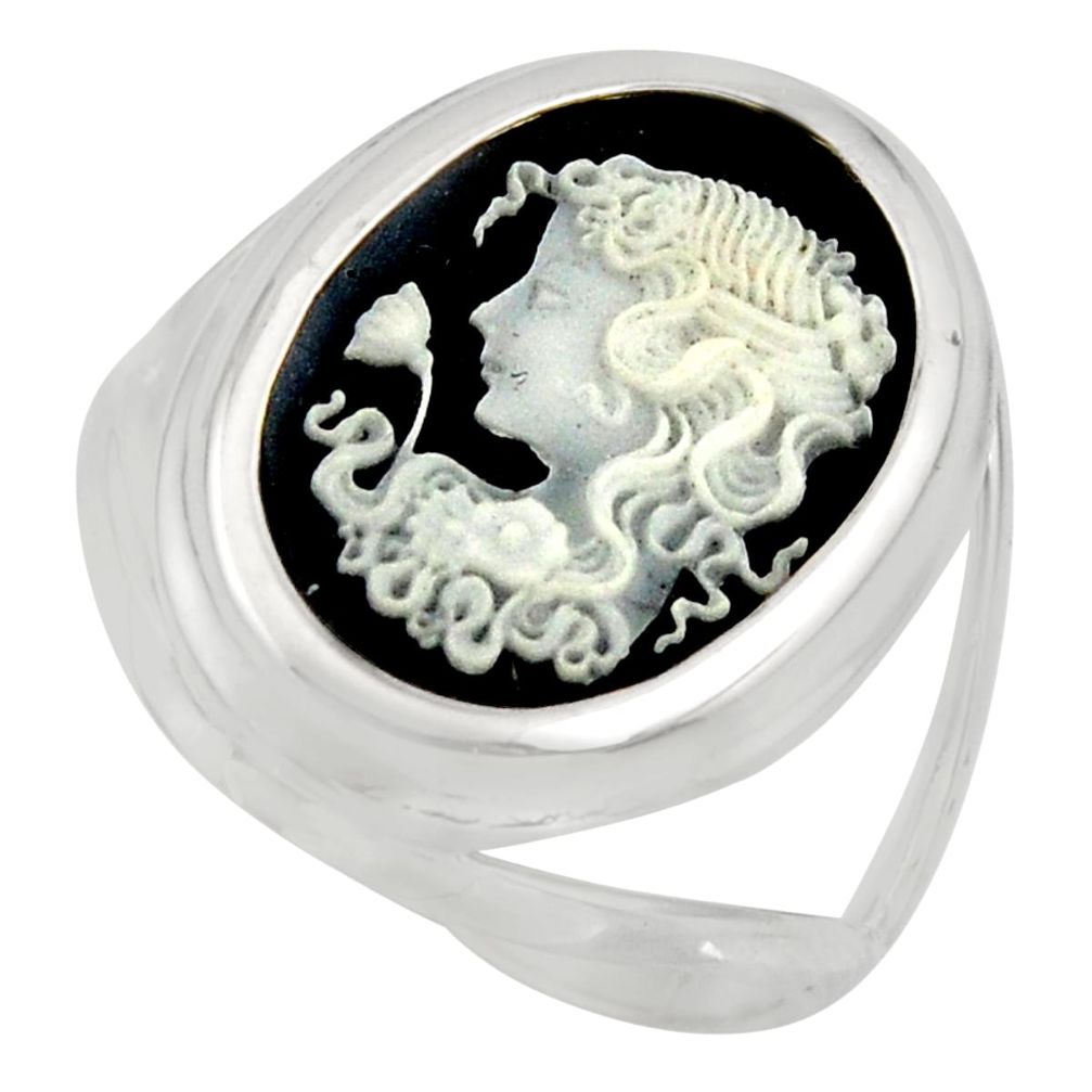 925 sterling silver 6.72cts white lady flower cameo ring jewelry size 9 c8536