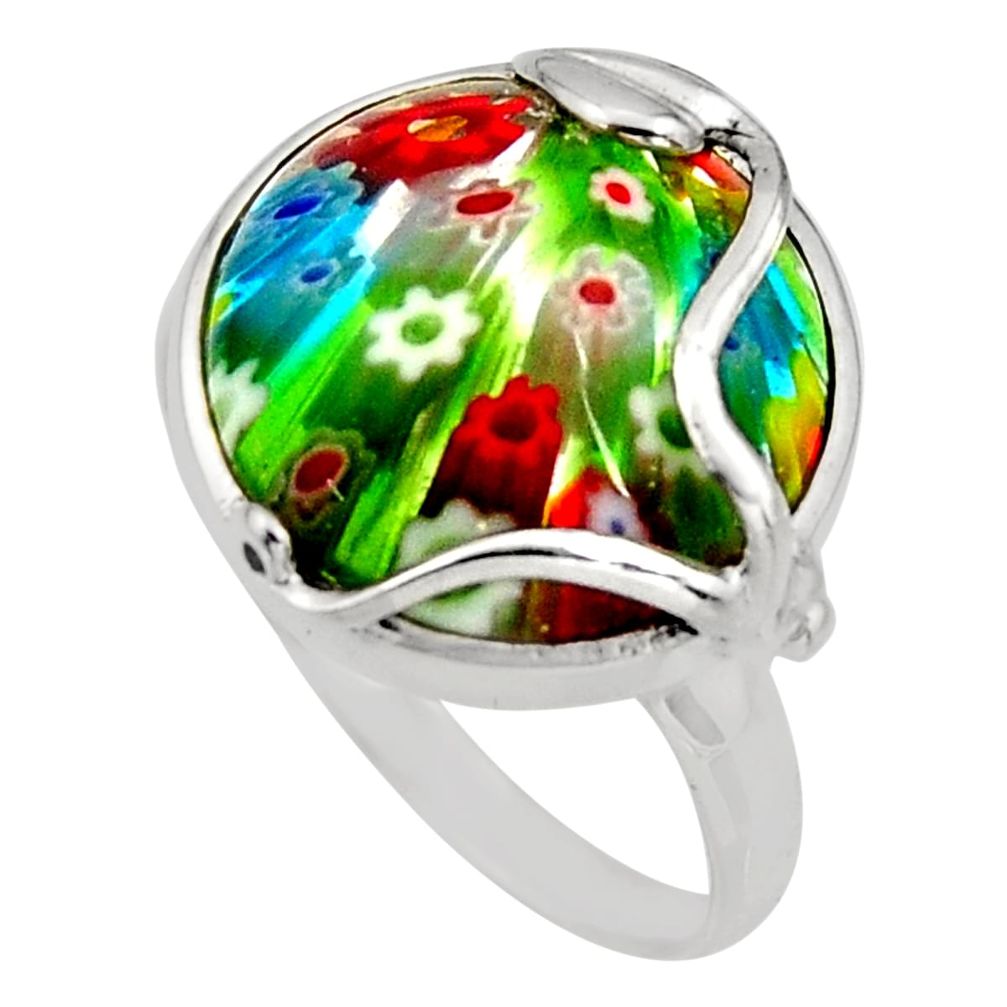 11.73cts 925 silver multi color italian murano glass solitaire ring size 8 c8540