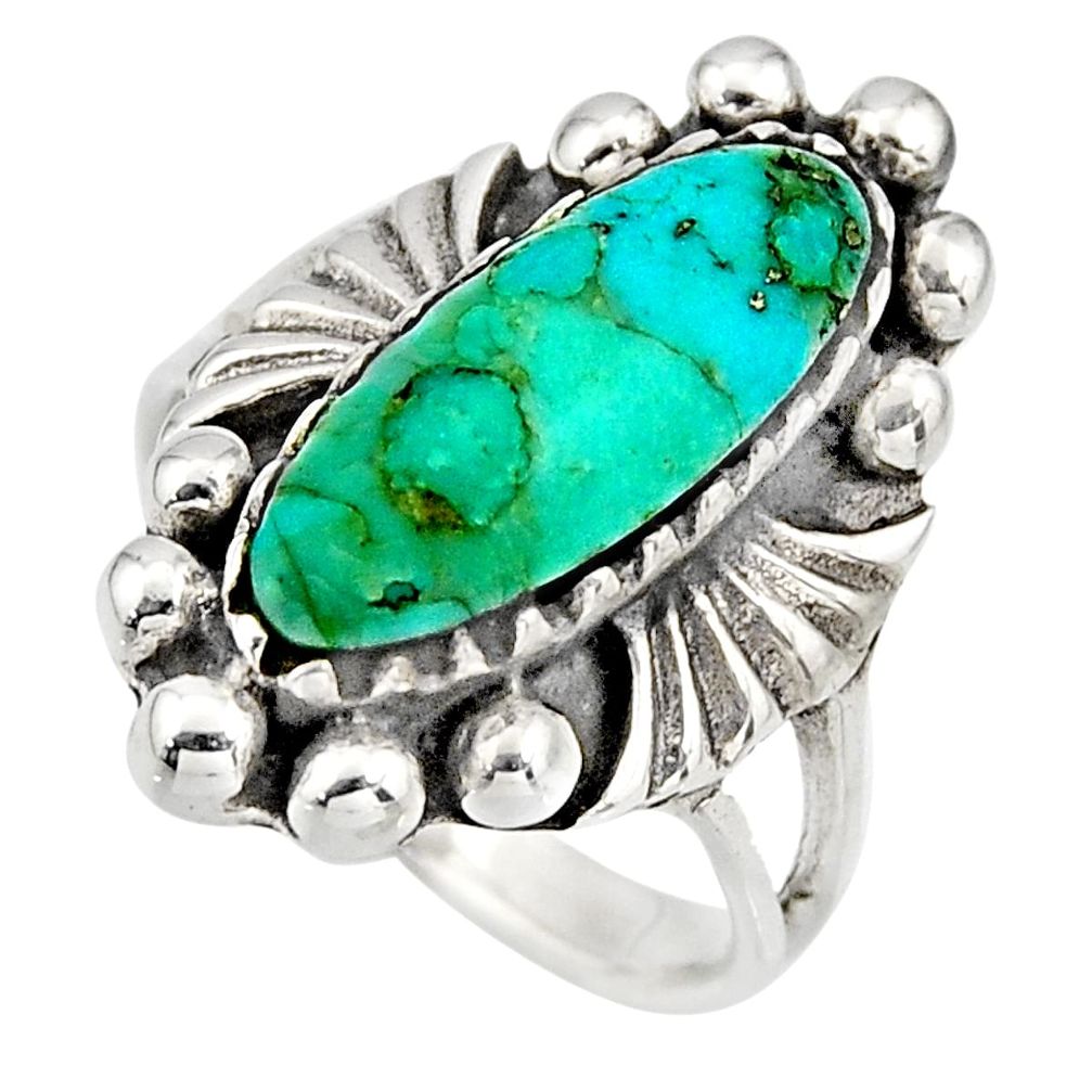 925 sterling silver 5.35cts green arizona mohave turquoise ring size 7 c8604