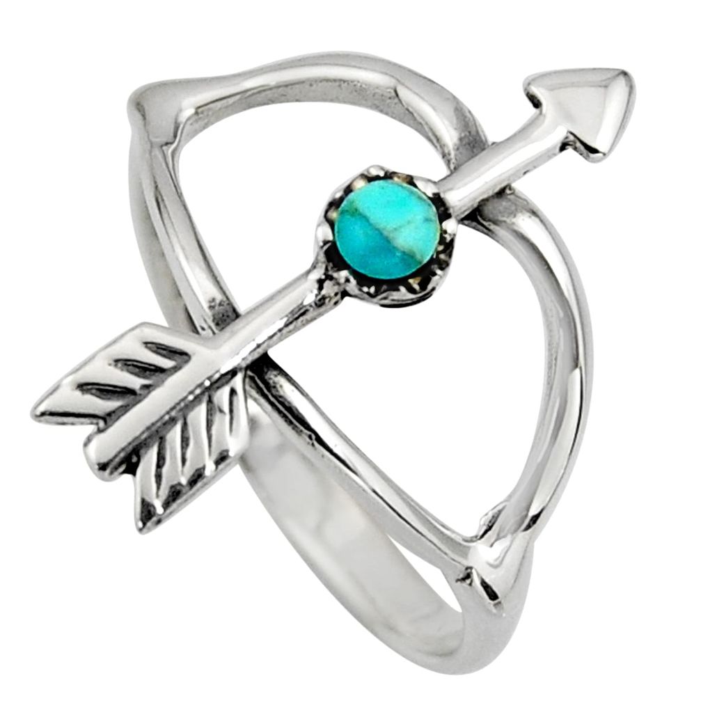 0.16cts green arizona mohave turquoise 925 silver bow charm ring size 7 c8663
