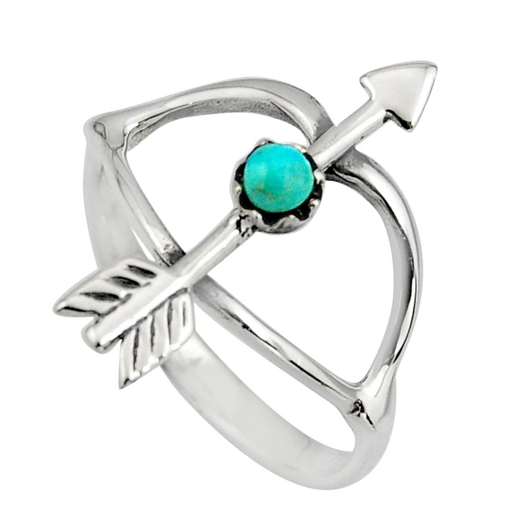 0.21cts green arizona mohave turquoise 925 silver bow charm ring size 7 c8671