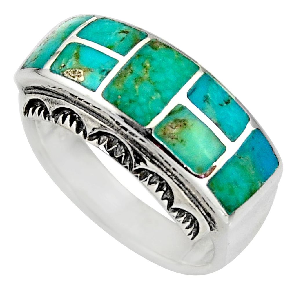 925 silver 7.69gms green arizona mohave turquoise enamel ring size 8 c8674