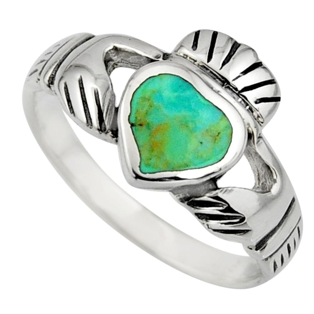 1.63cts green arizona mohave turquoise 925 silver heart ring size 6.5 c8676