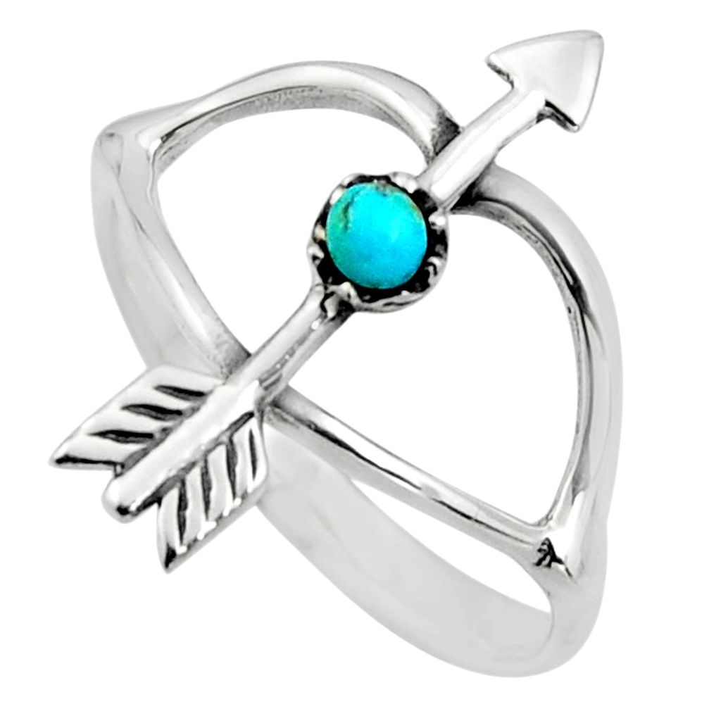 0.40cts blue arizona mohave turquoise 925 silver bow charm ring size 8 c8707