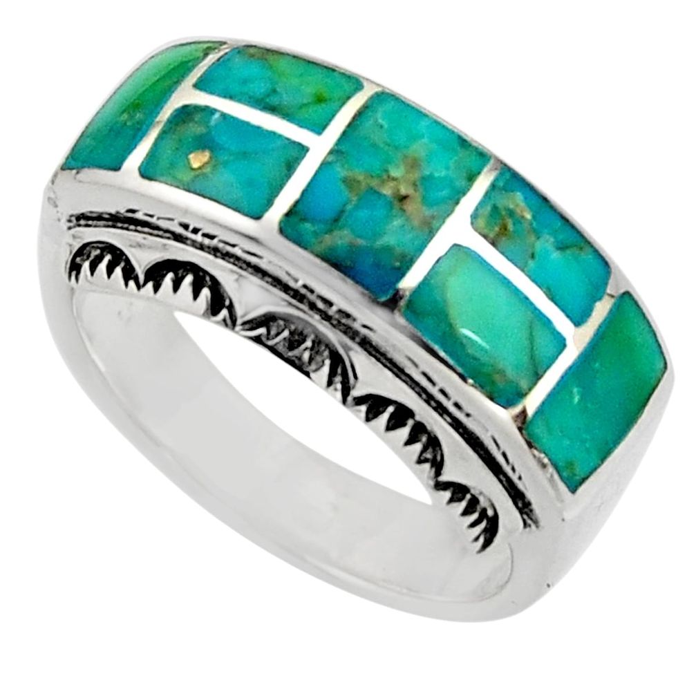 7.89gms blue arizona mohave turquoise enamel 925 silver ring size 8 c8716