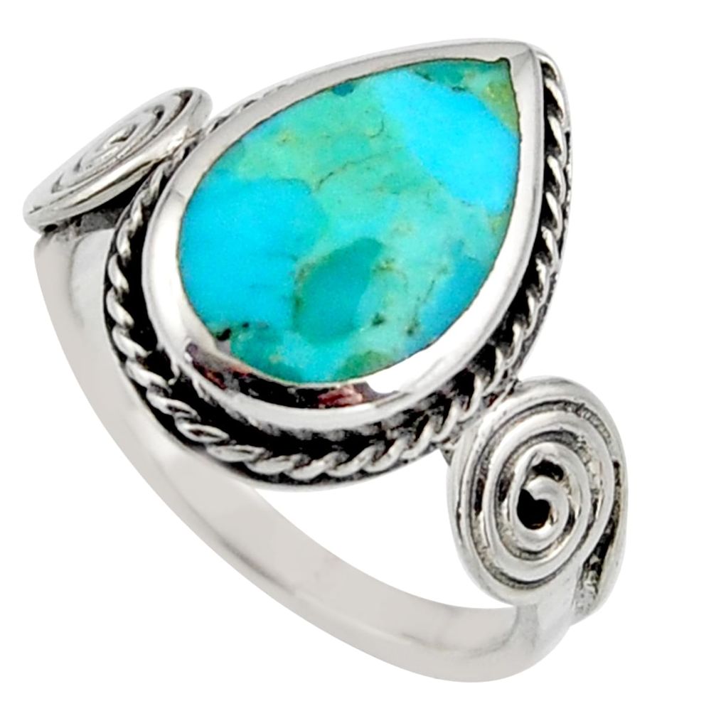 5.26gms green arizona mohave turquoise enamel 925 silver ring size 7 c8748