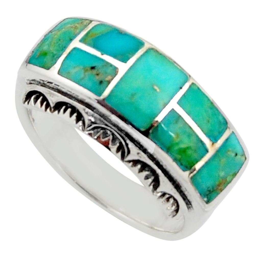 7.87gms green arizona mohave turquoise enamel 925 silver ring size 8 c8767
