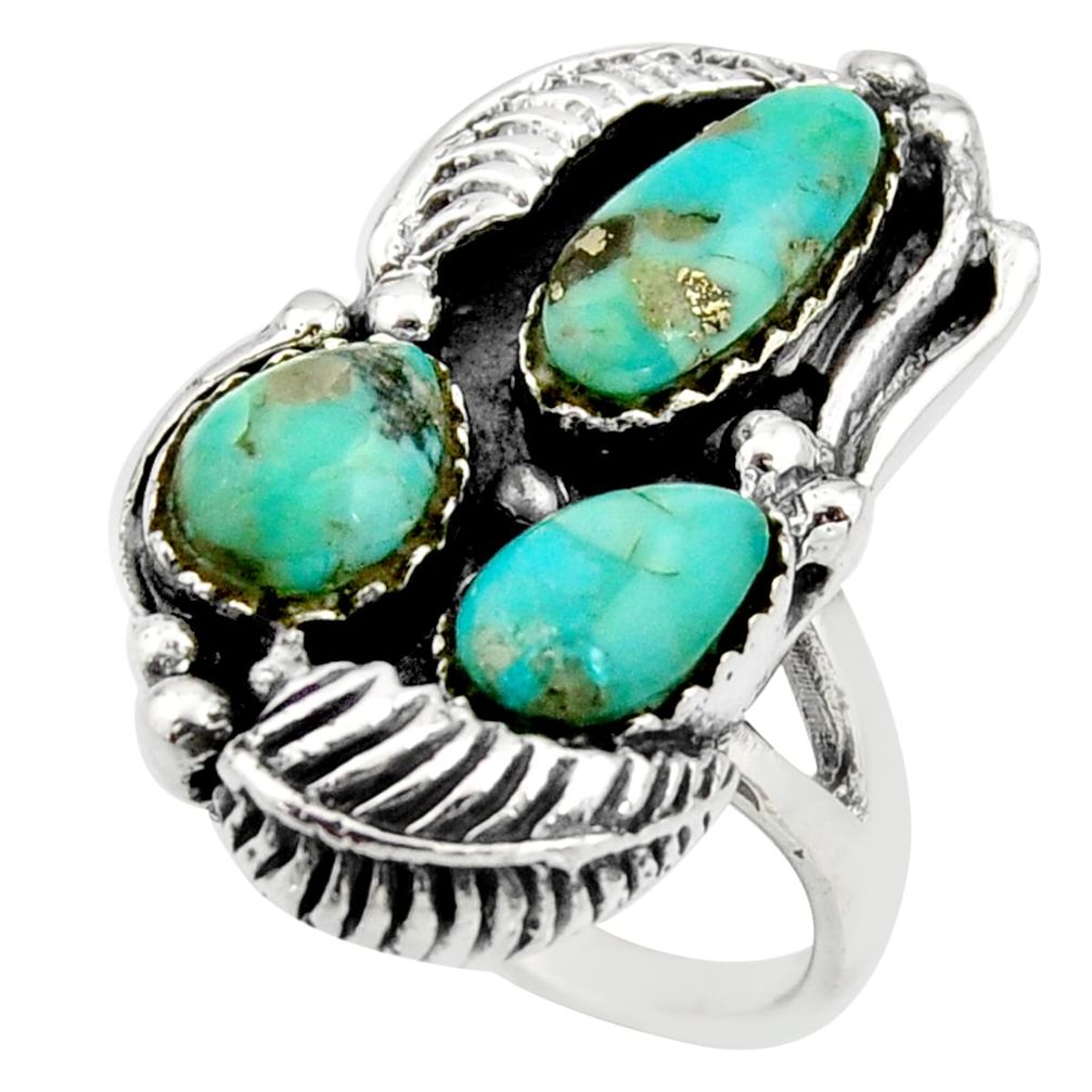 925 sterling silver 11.82cts green arizona mohave turquoise ring size 10.5 c8768