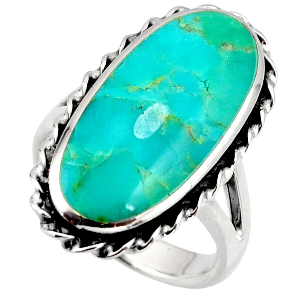 12.62cts green arizona mohave turquoise 925 sterling silver ring size 8 c8782