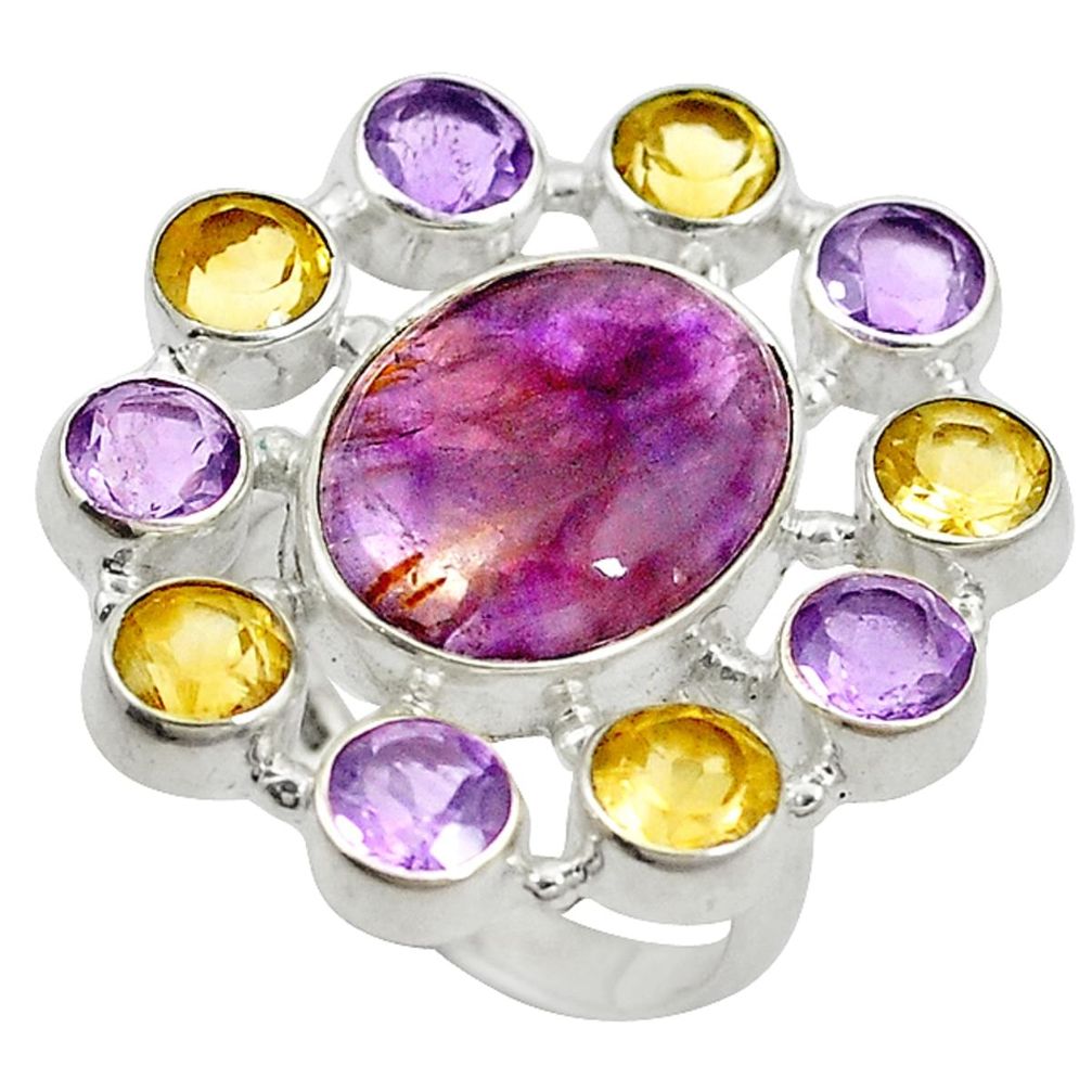 Purple cacoxenite super seven (melody stone) 925 silver ring size 8.5 d10581