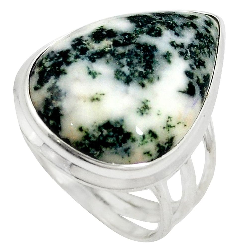 Natural white tree agate 925 sterling silver ring jewelry size 9 d10751