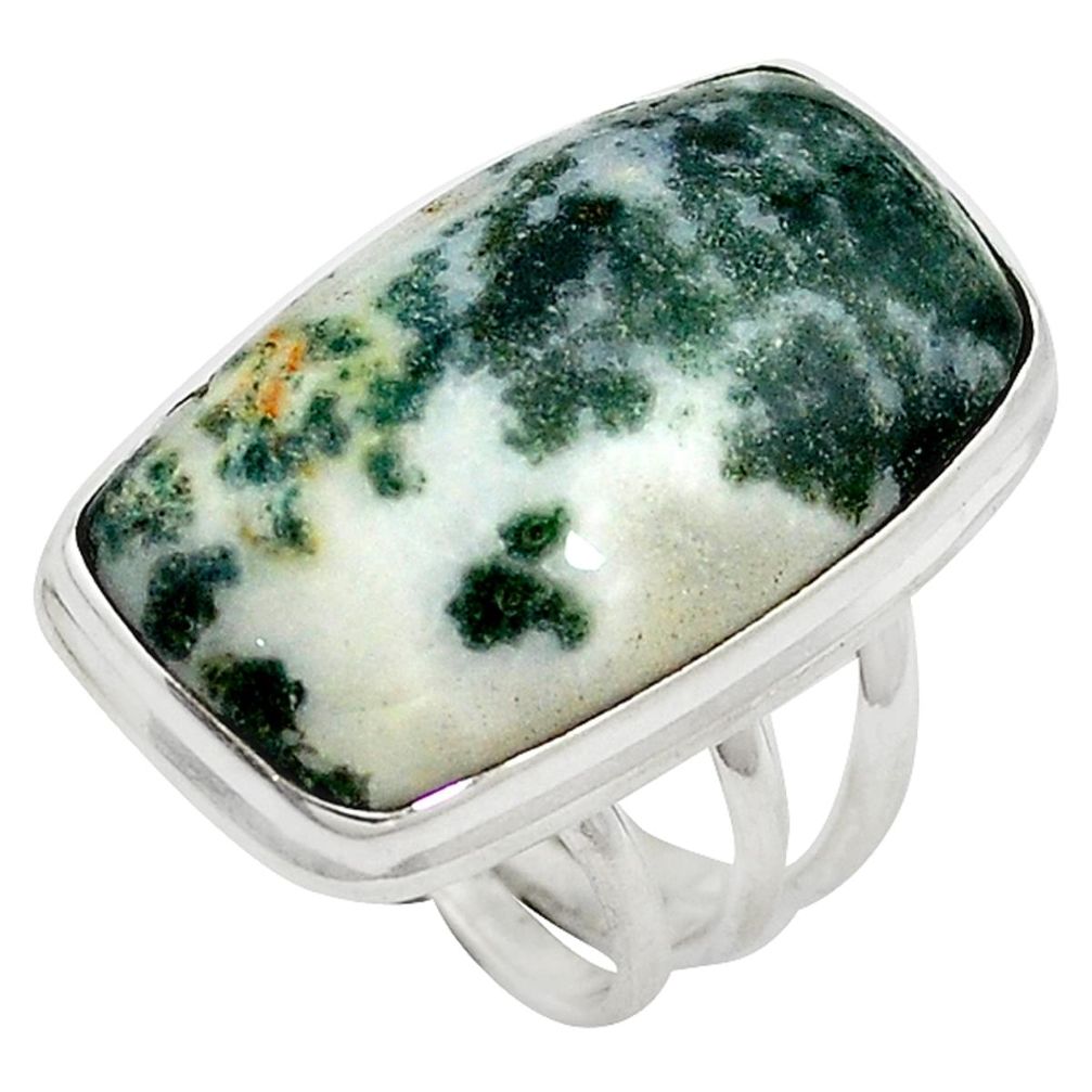 925 sterling silver natural white tree agate ring jewelry size 7 d10753