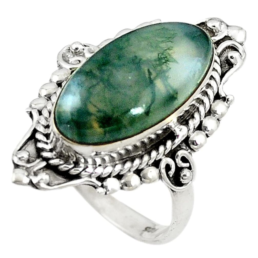 Natural green moss agate 925 sterling silver ring jewelry size 8.5 d11090