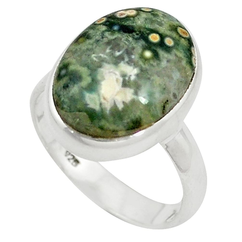 Natural multicolor ocean sea jasper (madagascar) 925 silver ring size 8.5 d11094