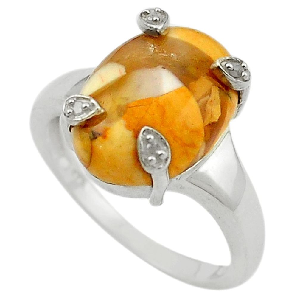 925 silver natural diamond yellow brecciated mookaite ring jewelry size 7 d13380