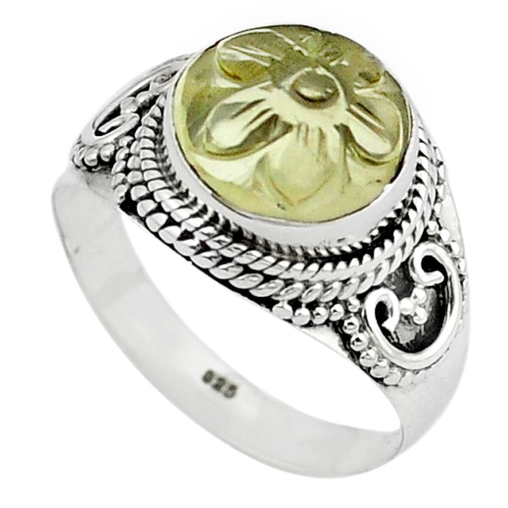 Natural lemon topaz carved flower 925 sterling silver ring size 8.5 d13532