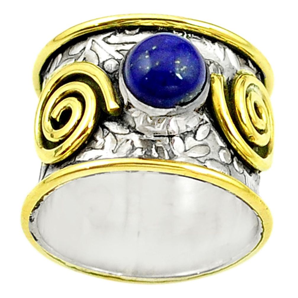 Victorian natural blue lapis lazuli 925 silver two tone ring size 6 d15298