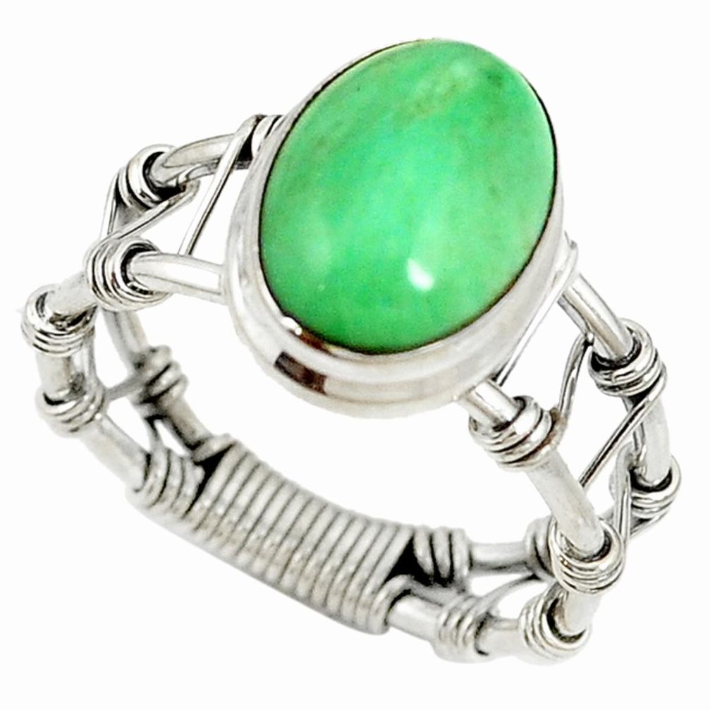 Natural green variscite 925 sterling silver solitaire ring size 9.5 d16923
