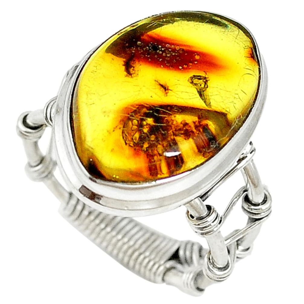 Natural green amber from colombia 925 silver solitaire ring size 8 d16932