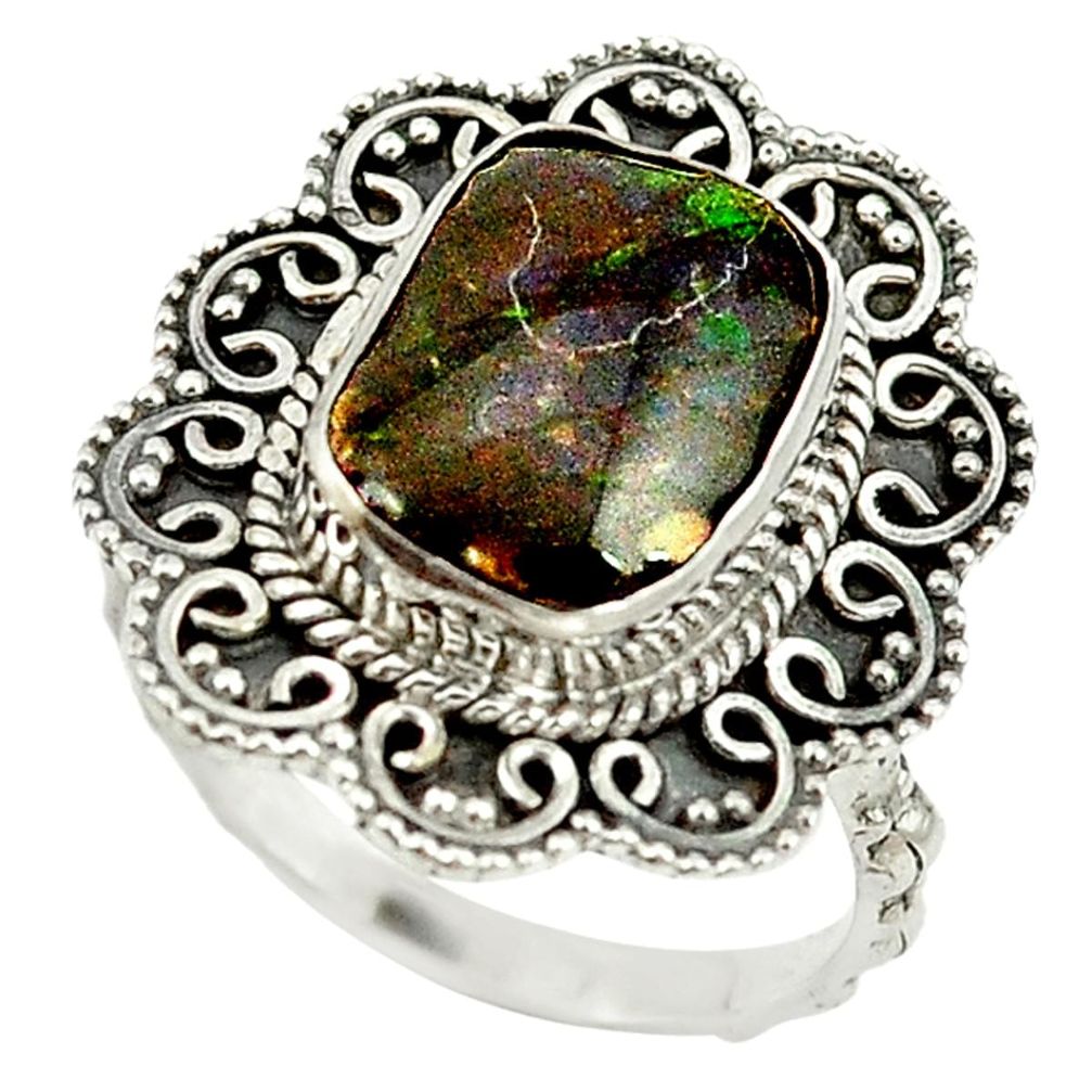 925 silver natural multi color ammolite (canadian) ring jewelry size 8 d16964