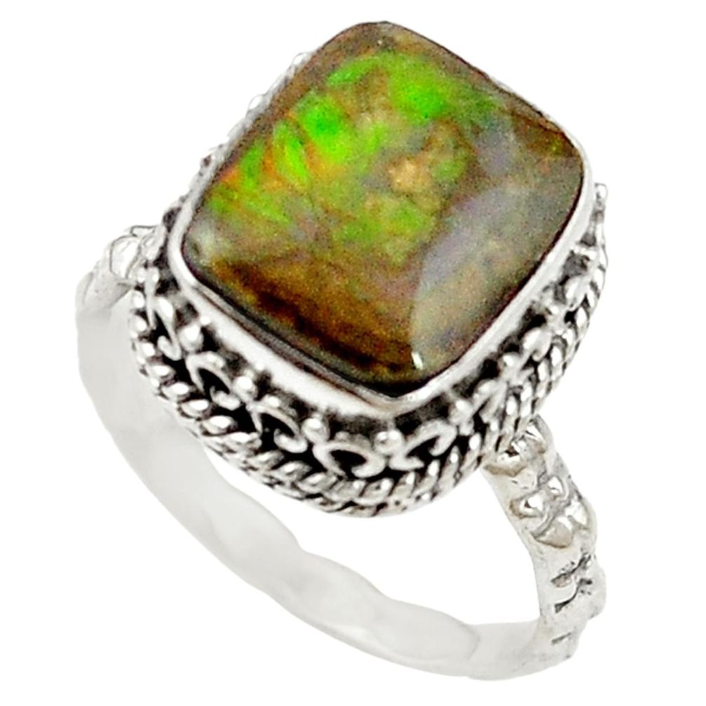 Natural multi color ammolite (canadian) 925 sterling silver ring size 7 d16966