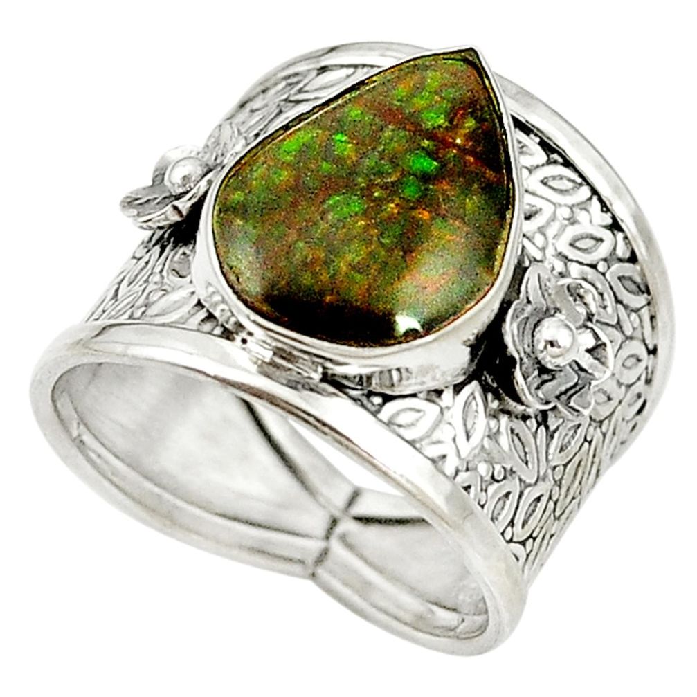 925 sterling silver natural multi color ammolite (canadian) ring size 8 d16973