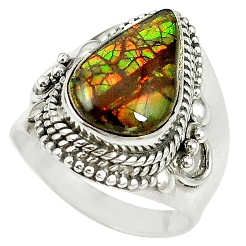 925 silver natural multi color ammolite (canadian) ring jewelry size 8 d16980