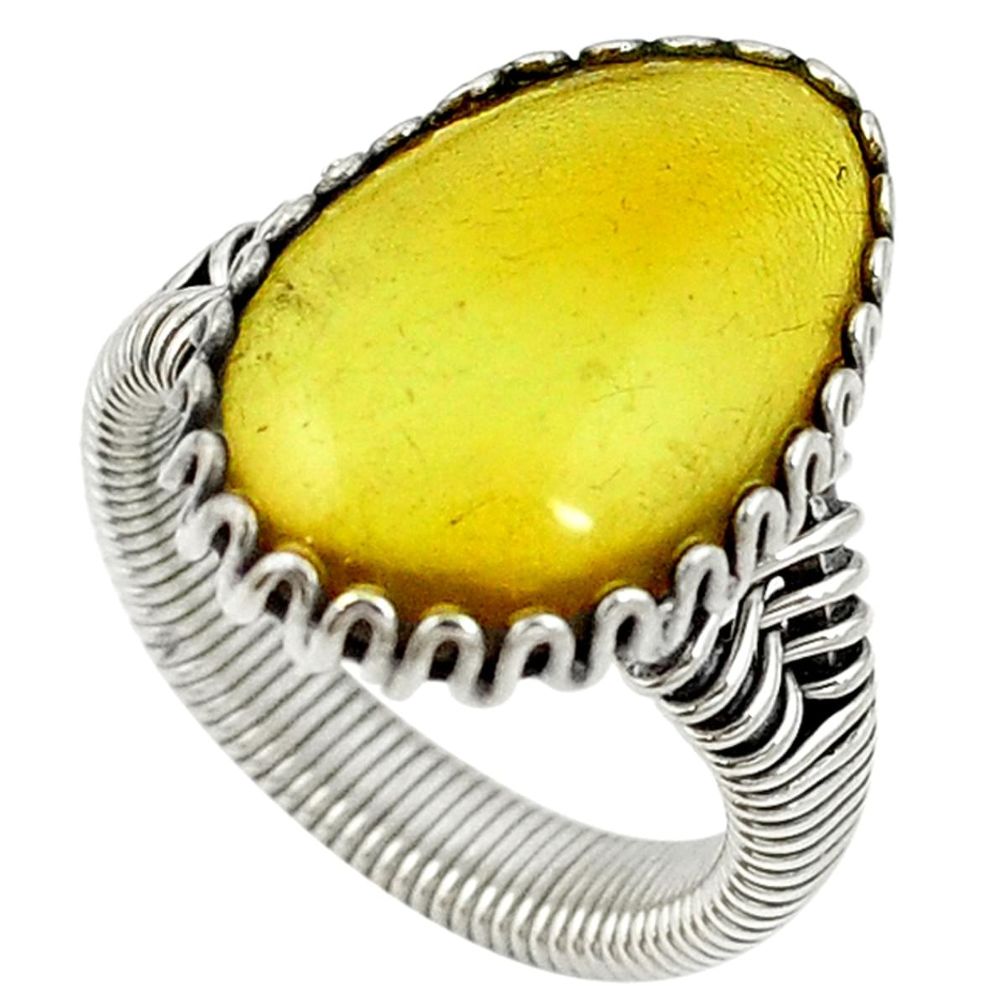 Natural green amber from colombia 925 sterling silver ring size 7 d17028