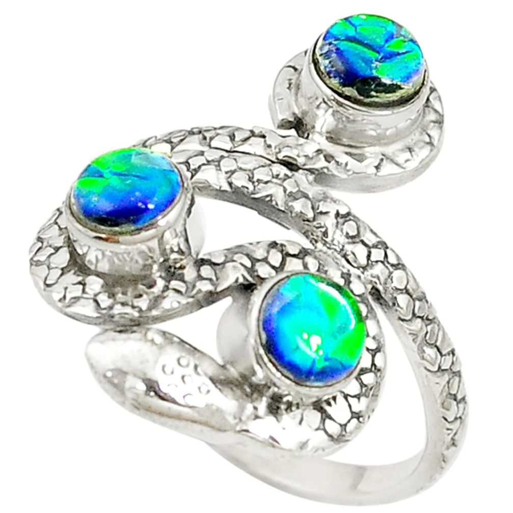 925 sterling silver multi color dichroic glass snake ring jewelry size 9 d17091