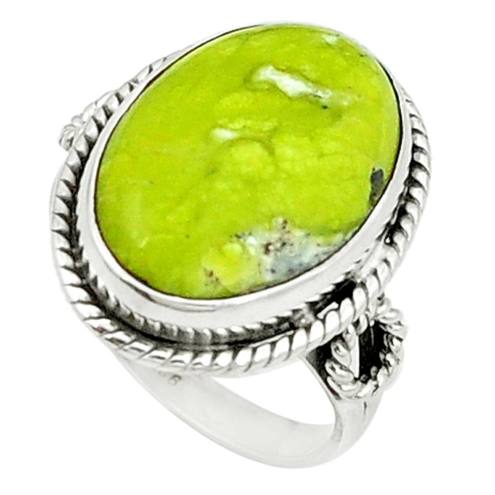 Natural yellow lizardite (meditation stone) 925 silver ring size 8 d1714