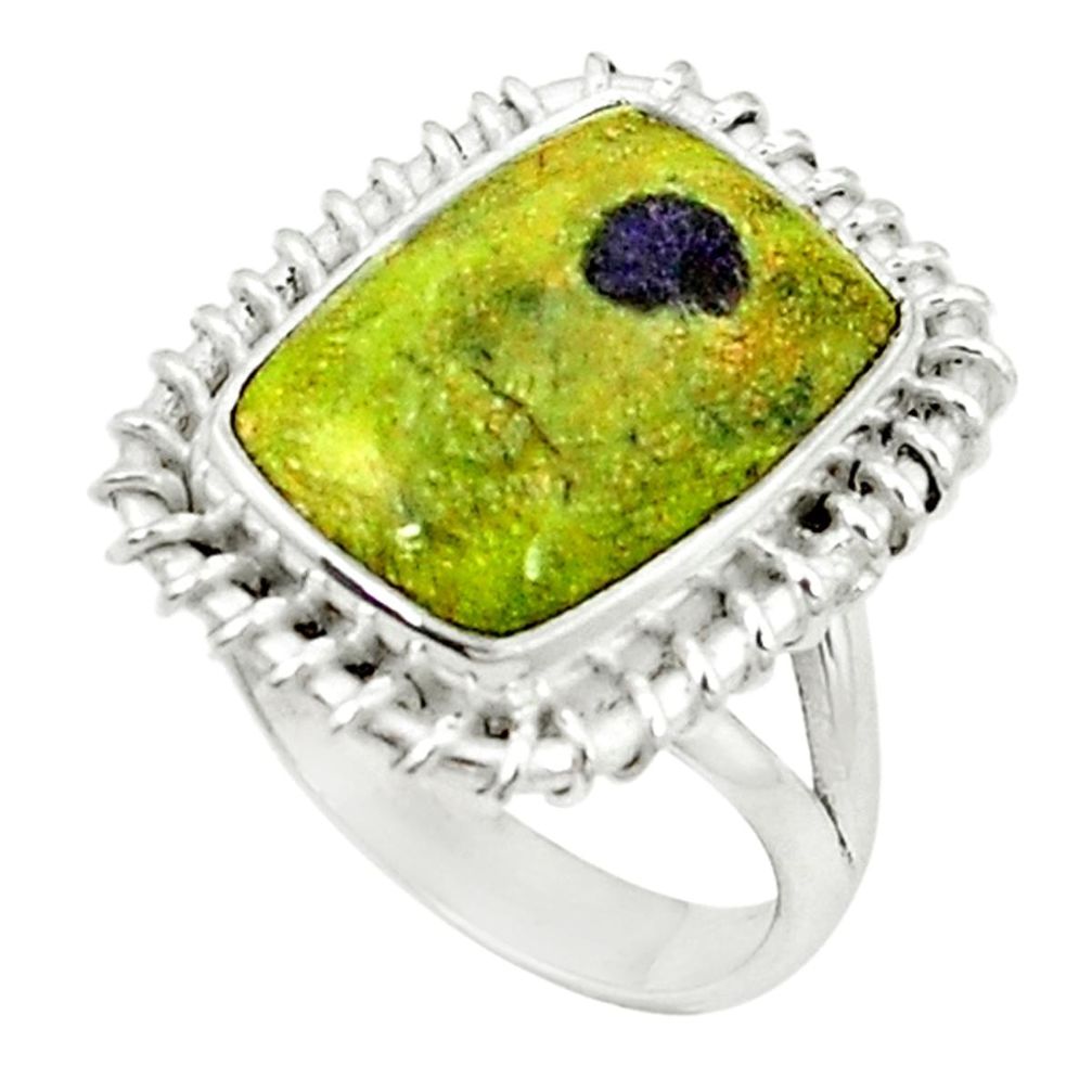 Green atlantisite (tasmanite) stichtite-serpentine 925 silver ring size 7 d1715