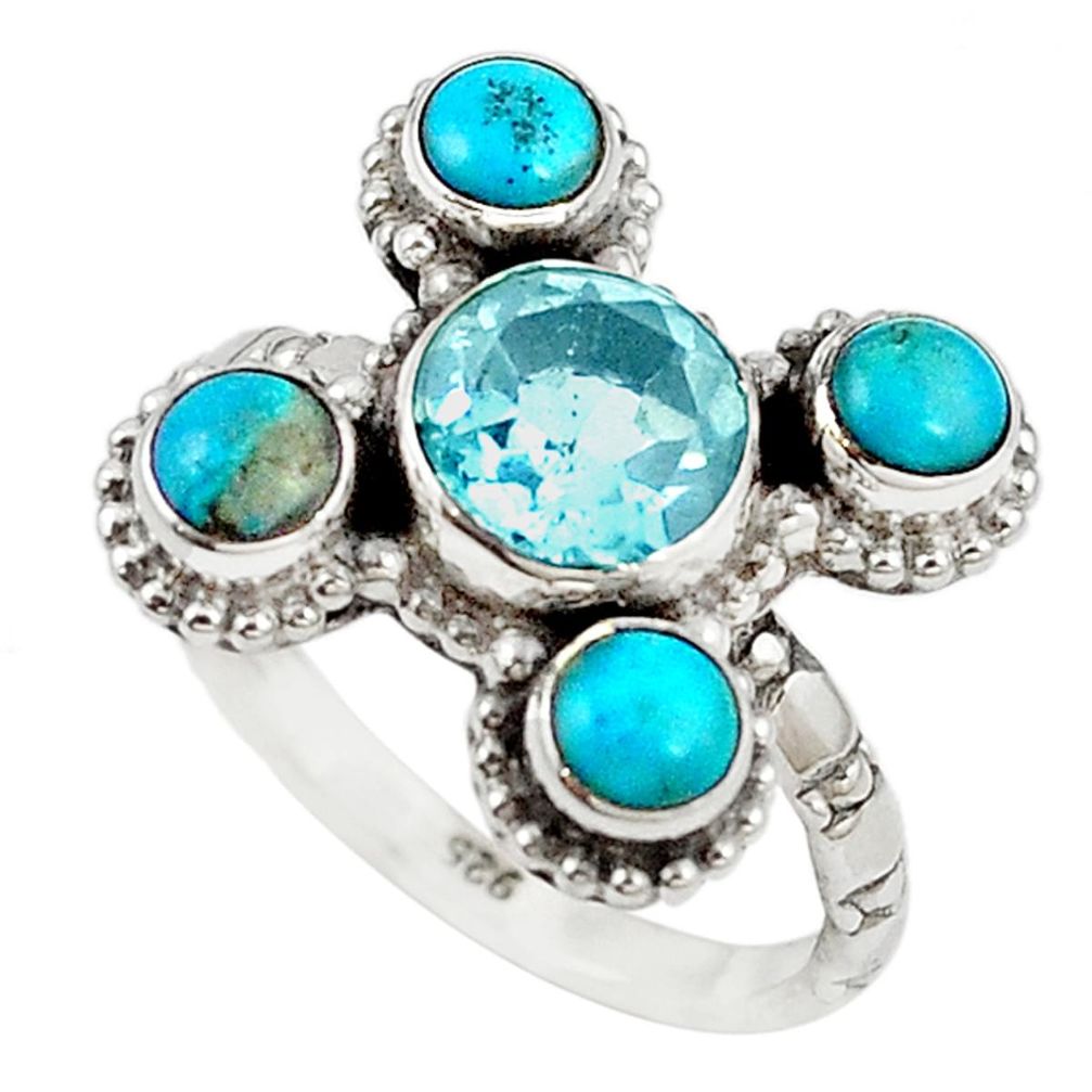 925 silver natural blue topaz sleeping beauty turquoise ring size 7.5 d18400