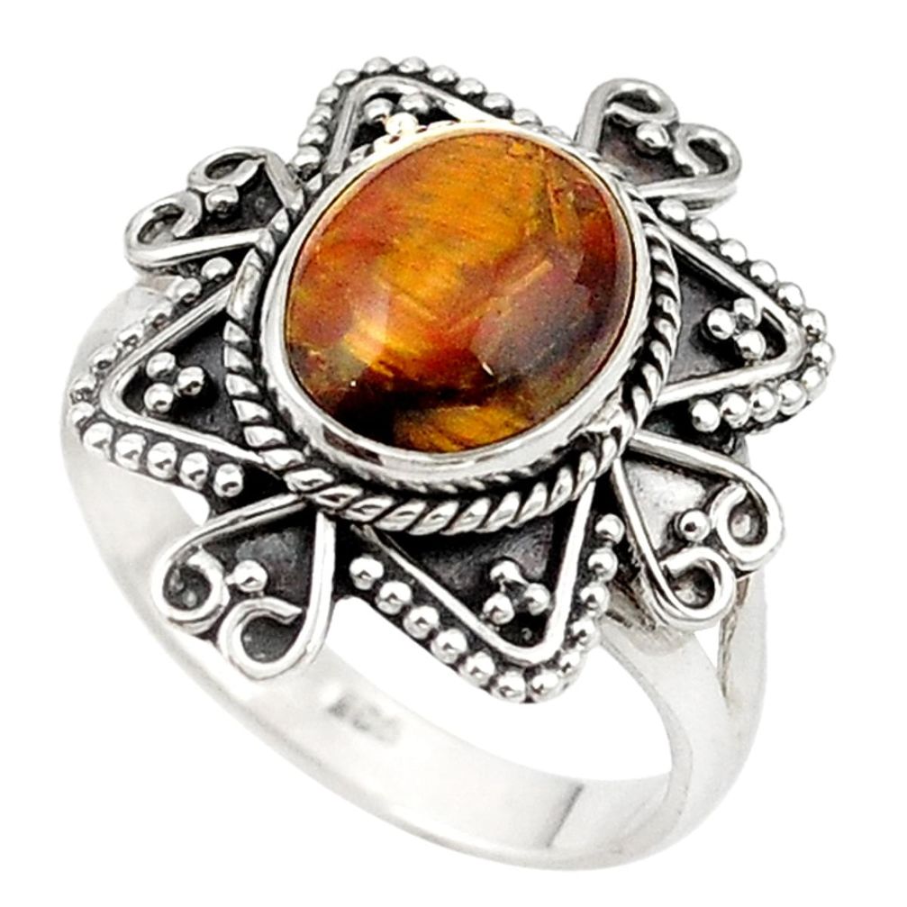 Natural brown tiger's eye 925 sterling silver ring jewelry size 7 d18879